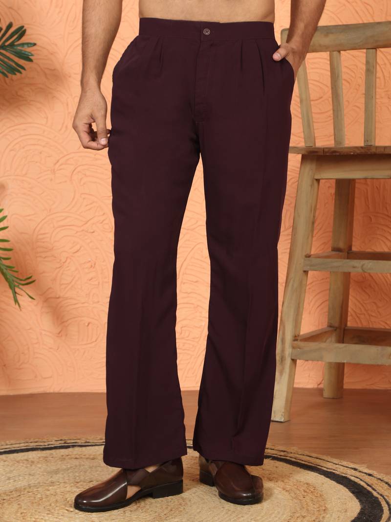 japanese fabric yoke design embroidered maroon kurta with trouser pant
