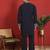 japanese fabric yoke design embroidered blue kurta with trouser pant