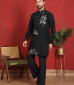 japanese fabric embroidered work black kurta with bell bottom pant