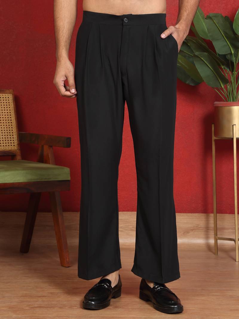 japanese fabric embroidered work black kurta with bell bottom pant