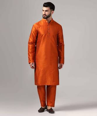 Classic rust color kurta and pants set in silk fabric 1