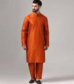 Classic rust color kurta and pants set in silk fabric