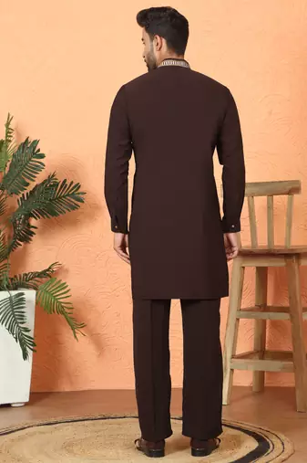 japanese fabric embroidered work wine kurta with bell bottom pant