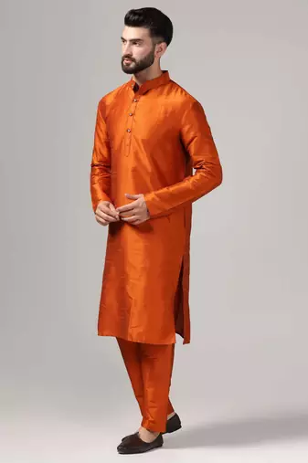 Classic rust color kurta and pants set in silk fabric
