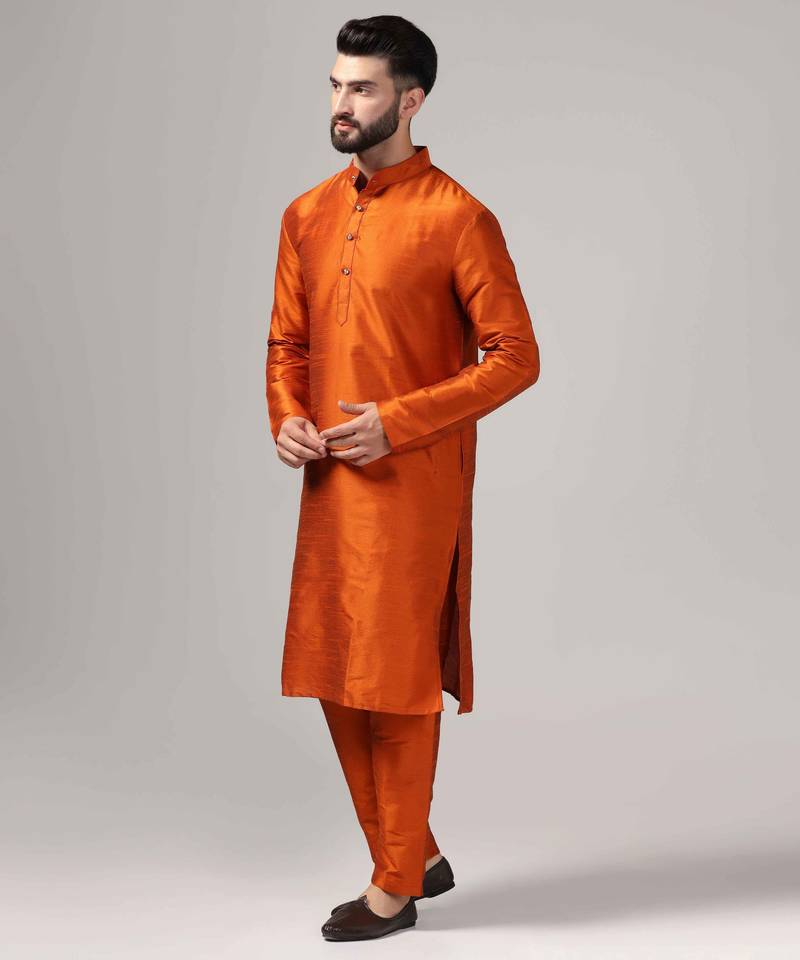 Classic rust color kurta and pants set in silk fabric