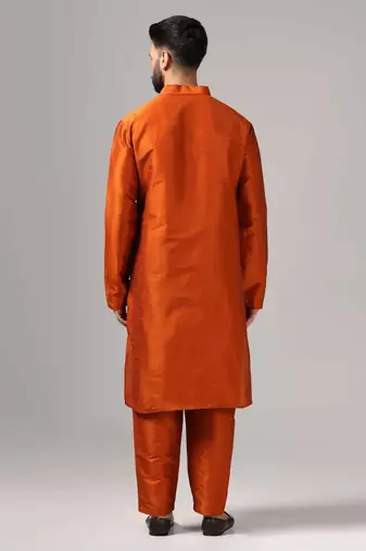 Classic rust color kurta and pants set in silk fabric