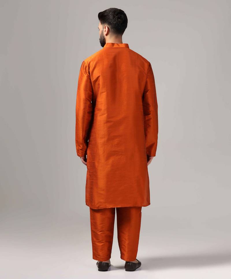 Classic rust color kurta and pants set in silk fabric