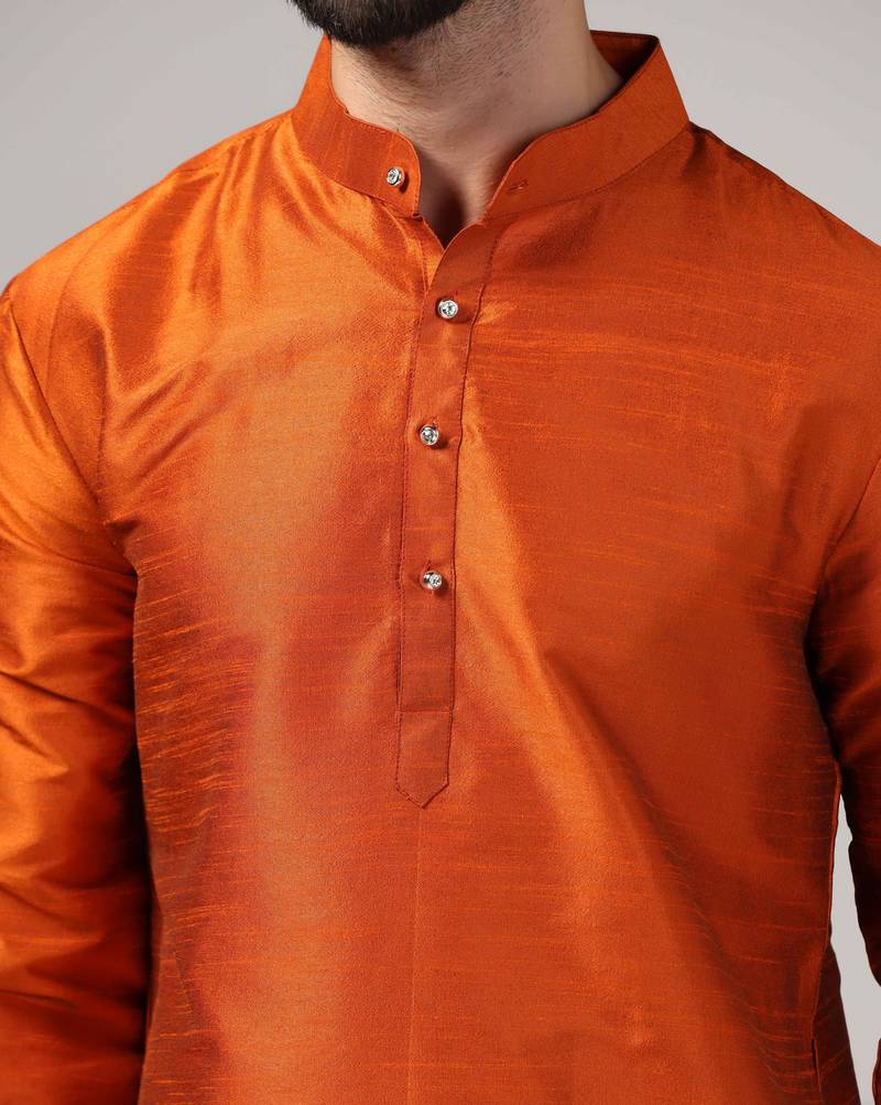 Classic rust color kurta and pants set in silk fabric
