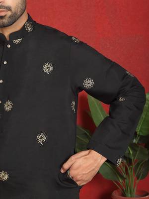 Cotton silk daman work embroidered black kurta with salwar 5