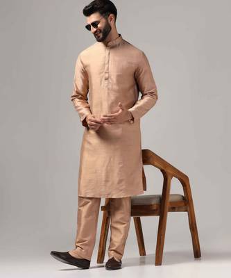 Rose gold color silk kurta with pants set 5