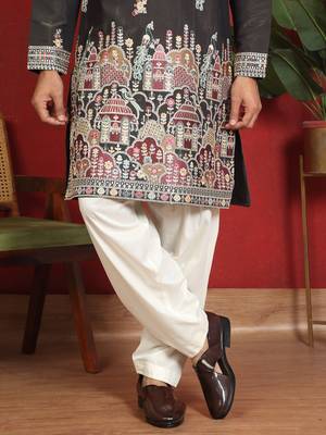 Cotton silk multi embroidered daman work green kurta with salwar 5
