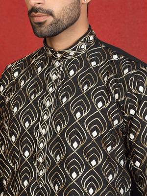 Cotton silk embroidered thread work black kurta with trouser 2