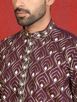 Cotton silk embroidered thread work wine kurta with trouser 2