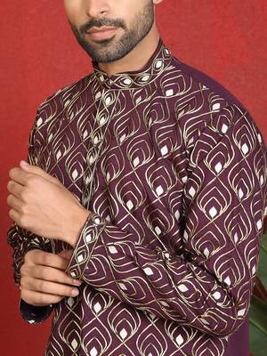 Cotton silk embroidered thread work wine kurta with trouser 5