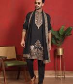 Cotton silk embroidered black kurta & trouser with dupatta