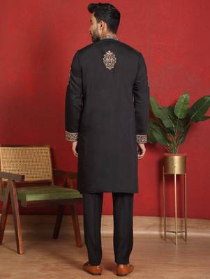 Cotton silk embroidered black kurta & trouser with dupatta 3