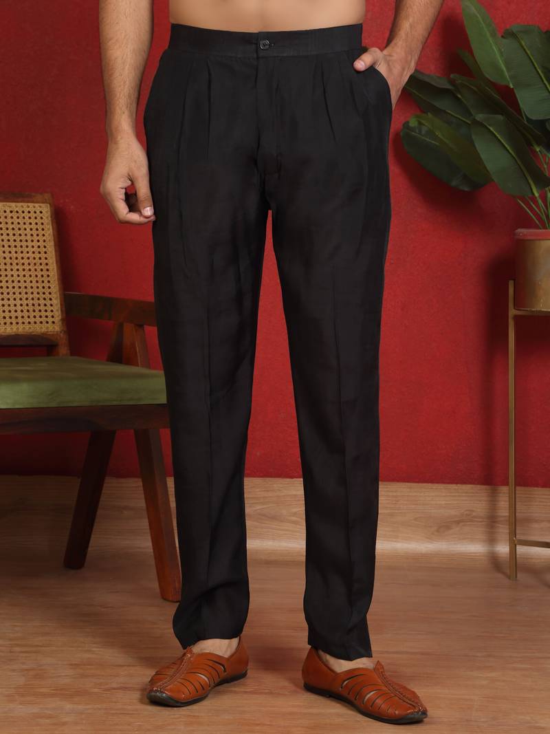 Cotton silk embroidered black kurta & trouser with dupatta