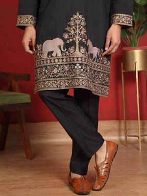 Cotton silk embroidered black kurta & trouser with dupatta 5
