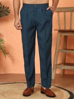 Cotton silk embroidered blue kurta & trouser with dupatta 4