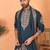 Cotton silk embroidered blue kurta & trouser with dupatta