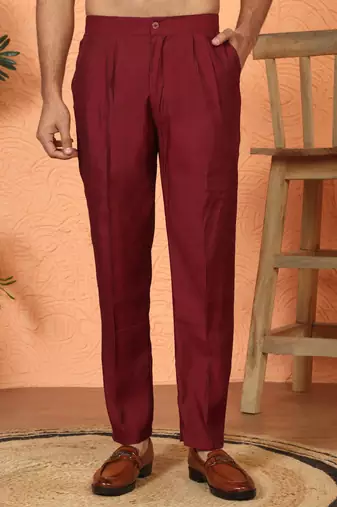 Cotton silk embroidered maroon kurta & trouser with dupatta