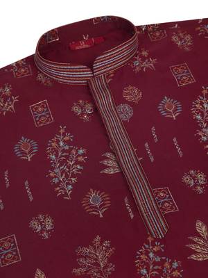 Floral printed maroon cotton kurta and pyjamas 2
