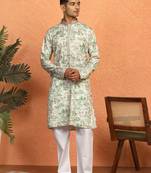 Floral printed green cotton kurta and pyjamas