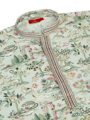 Floral printed green cotton kurta and pyjamas 2