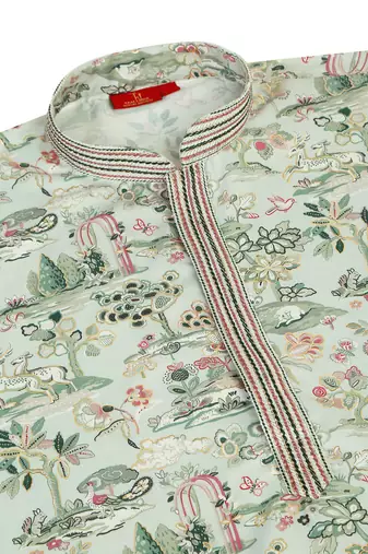 Floral printed green cotton kurta and pyjamas