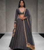 Slate Grey Embroidered Georgette Lehenga Set