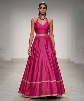 Rani Pink Embroidered Dupion Silk Lehenga Set 1