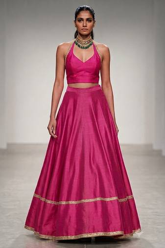 Rani Pink Embroidered Dupion Silk Lehenga Set