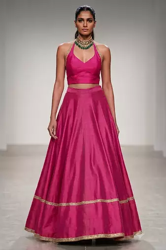 Rani Pink Embroidered Dupion Silk Lehenga Set