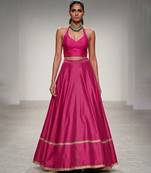 Rani Pink Embroidered Dupion Silk Lehenga Set