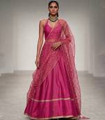 Rani Pink Embroidered Dupion Silk Lehenga Set