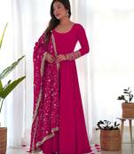 Women's Gorgeous Embroidery Work Fox Georgette Fabric Flared Anarkali Pant and Dupatta Set