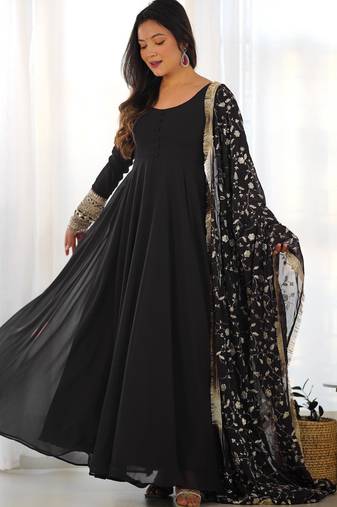 Women's Gorgeous Embroidery Work Fox Georgette Fabric Flared Anarkali Pant and Dupatta Set