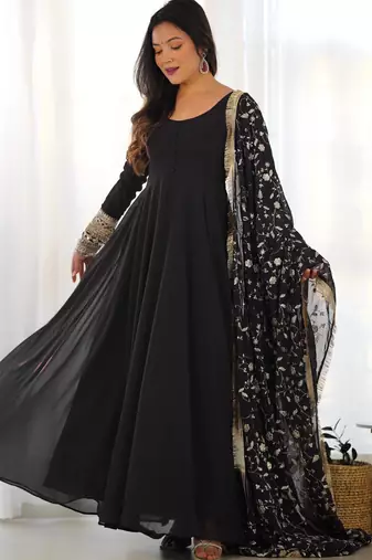 Women's Gorgeous Embroidery Work Fox Georgette Fabric Flared Anarkali Pant and Dupatta Set
