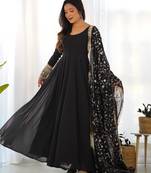 Women's Gorgeous Embroidery Work Fox Georgette Fabric Flared Anarkali Pant and Dupatta Set