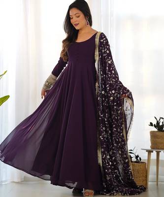 Women's Gorgeous Embroidery Work Fox Georgette Fabric Flared Anarkali Pant and Dupatta Set 1