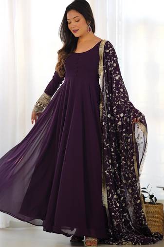 Women's Gorgeous Embroidery Work Fox Georgette Fabric Flared Anarkali Pant and Dupatta Set