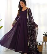 Women's Gorgeous Embroidery Work Fox Georgette Fabric Flared Anarkali Pant and Dupatta Set