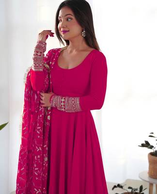 Women's Gorgeous Embroidery Work Fox Georgette Fabric Flared Anarkali Pant and Dupatta Set 2