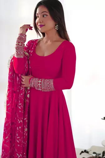 Women's Gorgeous Embroidery Work Fox Georgette Fabric Flared Anarkali Pant and Dupatta Set
