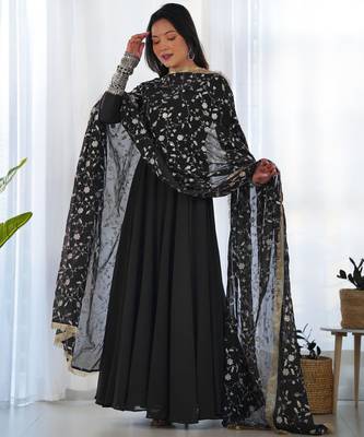 Women's Gorgeous Embroidery Work Fox Georgette Fabric Flared Anarkali Pant and Dupatta Set 4