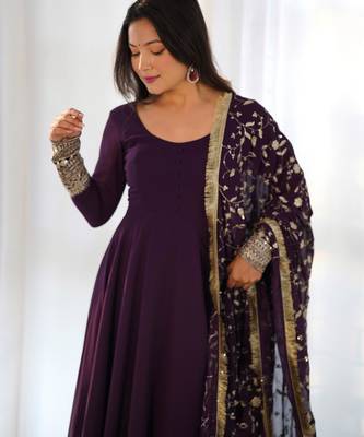 Women's Gorgeous Embroidery Work Fox Georgette Fabric Flared Anarkali Pant and Dupatta Set 2