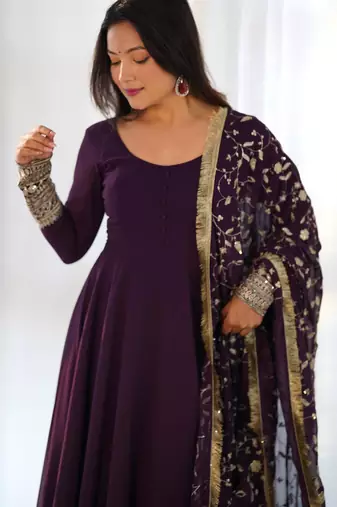 Women's Gorgeous Embroidery Work Fox Georgette Fabric Flared Anarkali Pant and Dupatta Set