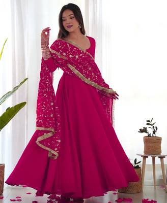 Women's Gorgeous Embroidery Work Fox Georgette Fabric Flared Anarkali Pant and Dupatta Set 3