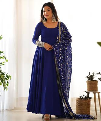 Women's Gorgeous Embroidery Work Fox Georgette Fabric Flared Anarkali Pant and Dupatta Set 1
