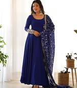 Women's Gorgeous Embroidery Work Fox Georgette Fabric Flared Anarkali Pant and Dupatta Set